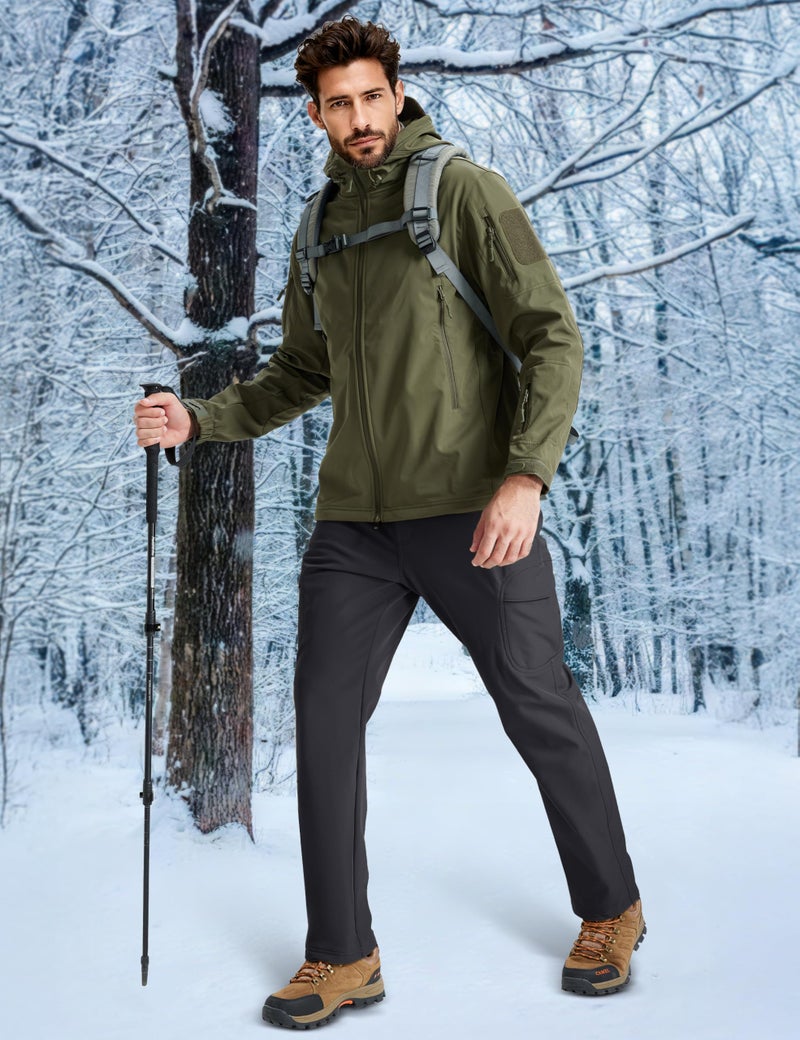 MAGCOMSEN Snowboard Pants for Men Waterproof Warm Fleece Lined Cold Softshell Hiking Ski Thermal Pants Cargo Black, 36 - Image 5